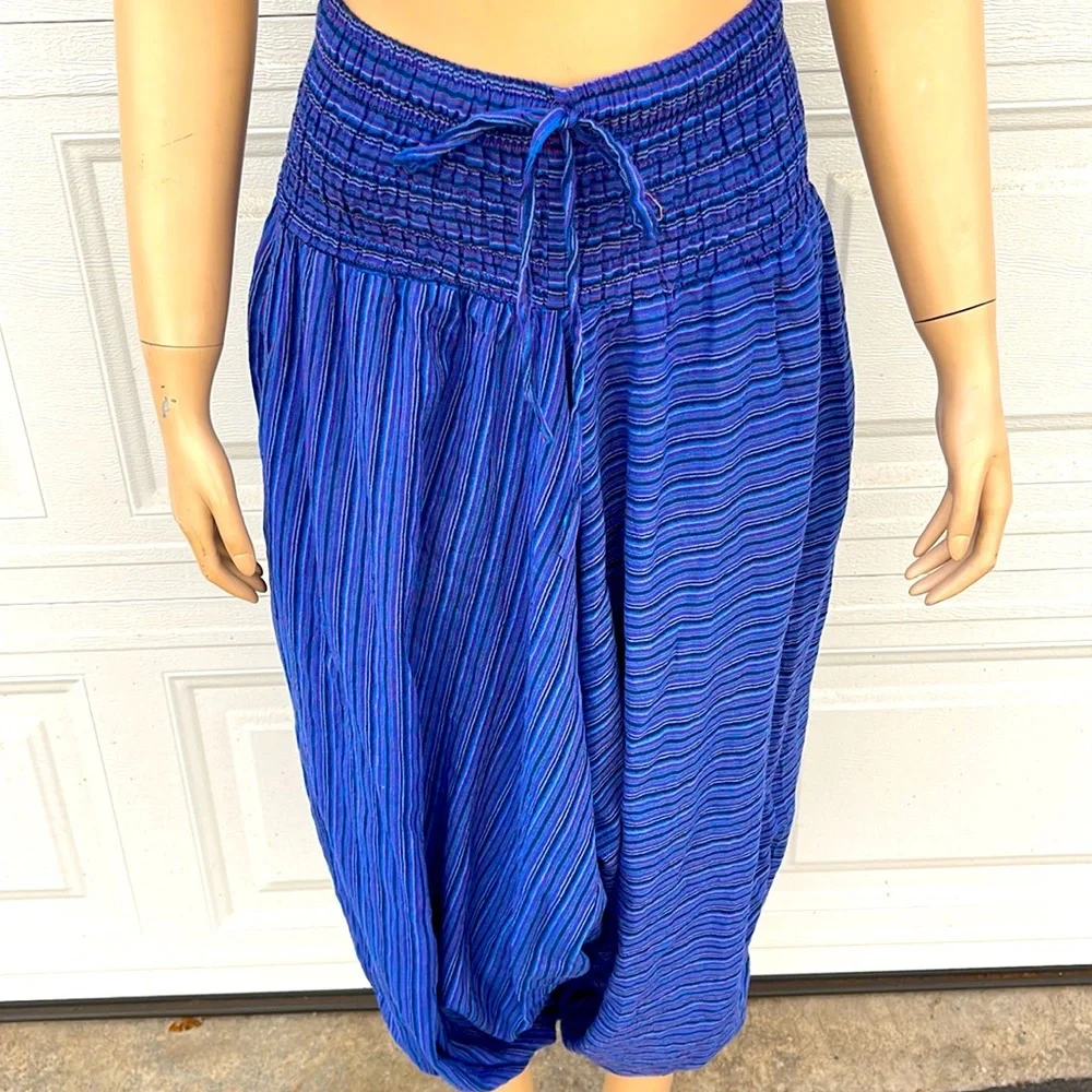 Striped Cotton Harem Trousers Size M - Picture 8 of 9